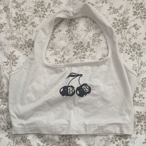 White Halter Top with Cherry Design